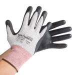 Cordova Machinist Salt and Pepper HPPE/Glass Fiber Cut Resistant Food-Safe Gloves with Black Foam Nitrile Palm Coating - Medium