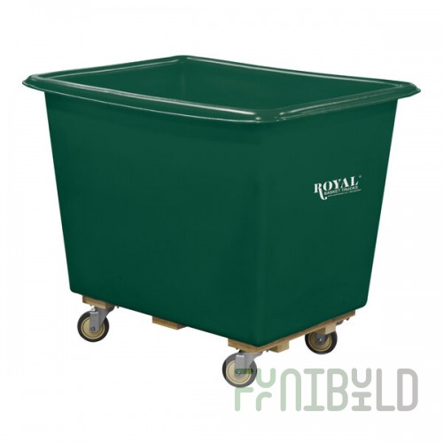 Royal Basket Trucks 10 Cu. Ft. Green Poly Truck with Wood Base and 2 Rigid / 2 Swivel Casters R08-GNX-PTC-4UNN