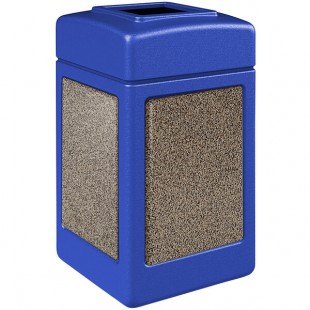Commercial Zone 720332K StoneTec 42 Gallon Square Blue Open Top Decorative Trash Can with Riverstone Panels