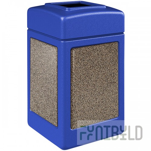 Commercial Zone 720332K StoneTec 42 Gallon Square Blue Open Top Decorative Trash Can with Riverstone Panels