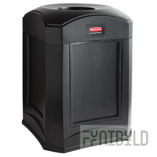 Rubbermaid® FG9W0200BLA Landmark Series Gas Station / Store Front Black Funnel Top Frame With Panel Frame and FG395800 Rigid Plastic Liner 35 Gallon