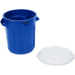 Rubbermaid® BRUTE 10 Gallon Blue Round Recycling Can with White Lid