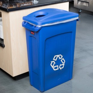 Rubbermaid® Slim Jim 92 Qt. / 23 Gallon Blue Rectangular Recycling Container with Blue 2 Hole Lid Rubbermaid® Slim Jim 92 Qt. / 23 Gallon Blue Rectangular Recycling Container with Blue 2 Hole Lid