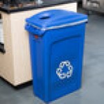 Rubbermaid® Slim Jim 92 Qt. / 23 Gallon Blue Rectangular Recycling Container with Blue 2 Hole Lid Rubbermaid® Slim Jim 92 Qt. / 23 Gallon Blue Rectangular Recycling Container with Blue 2 Hole Lid