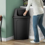 Lavex 21 Gallon Black Corner Round Trash Can with Black Push Door Lid