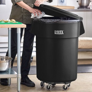 Lavex 55 Gallon Black Round Commercial Trash Can with Lid and Dolly Lavex 55 Gallon Black Round Commercial Trash Can with Lid and Dolly
