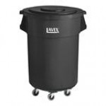 Lavex 55 Gallon Black Round Commercial Trash Can with Lid and Dolly