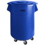 Lavex 55 Gallon Black Round Commercial Trash Can with Lid and Dolly