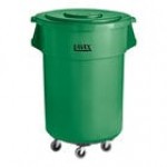 Lavex 55 Gallon Black Round Commercial Trash Can with Lid and Dolly