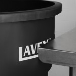 Lavex 55 Gallon Black Round Commercial Trash Can with Lid and Dolly