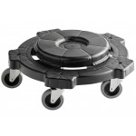 Lavex 55 Gallon Black Round Commercial Trash Can with Lid and Dolly