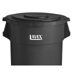 Lavex 55 Gallon Black Round Commercial Trash Can with Lid and Dolly