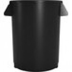 Lavex 55 Gallon Black Round Commercial Trash Can with Lid and Dolly