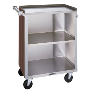 Lakeside 810W 3 Shelf Medium Duty Stainless Steel Utility Cart with Enclosed Base and Walnut Finish - 16 7/8 Lakeside 810W 3 Shelf Medium Duty Stainless Steel Utility Cart with Enclosed Base and Walnut Finish - 16 7/8