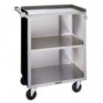 Lakeside 810W 3 Shelf Medium Duty Stainless Steel Utility Cart with Enclosed Base and Walnut Finish - 16 7/8
