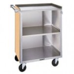 Lakeside 810W 3 Shelf Medium Duty Stainless Steel Utility Cart with Enclosed Base and Walnut Finish - 16 7/8