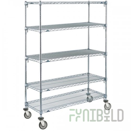 Metro 5A456EC Super Adjustable Chrome 5 Tier Mobile Shelving Unit with Polyurethane Casters - 21