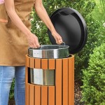 Lancaster Table & Seating 11 Gallon Steel / Wood Composite Round Decorative Outdoor Trash Can with Side Opening Lancaster Table & Seating 11 Gallon Steel / Wood Composite Round Decorative Outdoor Trash Can with Side Opening