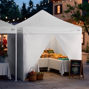 Galaxy Equipment 10' x 10' White Straight Leg Steel Instant Pop Up Canopy Tent Deluxe Kit with 4 Side Walls