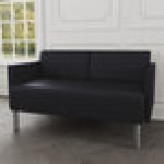 Lesro Luxe Lounge Series Patriot Plus Black Vinyl Loveseat with Upholstered Arms and Steel Legs