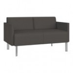 Lesro Luxe Lounge Series Patriot Plus Black Vinyl Loveseat with Upholstered Arms and Steel Legs