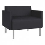 Lesro Luxe Lounge Series Patriot Plus Black Vinyl Loveseat with Upholstered Arms and Steel Legs