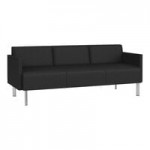 Lesro Luxe Lounge Series Patriot Plus Black Vinyl Loveseat with Upholstered Arms and Steel Legs