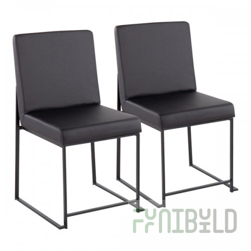 LumiSource Fuji Black Faux Leather High-Back Side Chair with Black Brushed Stainless Steel Frame - 2/Case