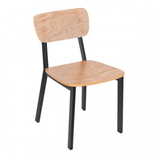 BFM Seating Hamilton Black Steel Customizable Side Chair with Natural Ash Wooden Back and Seat