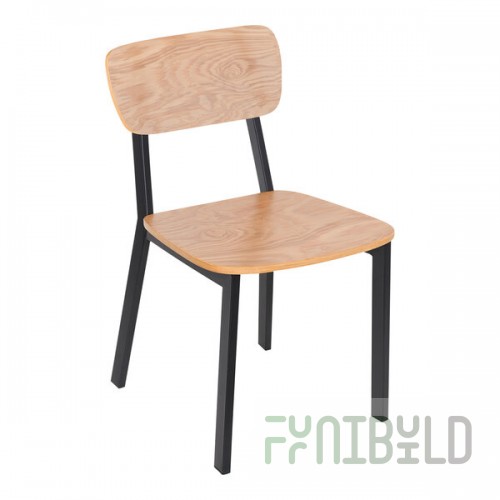 BFM Seating Hamilton Black Steel Customizable Side Chair with Natural Ash Wooden Back and Seat