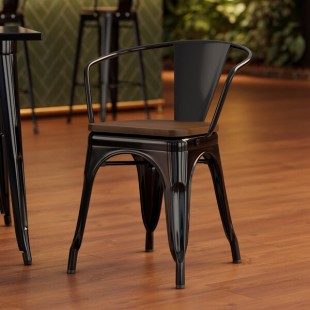 Lancaster Table & Seating Alloy Onyx Black Indoor Arm Chair with Walnut Wood Seat Lancaster Table & Seating Alloy Onyx Black Indoor Arm Chair with Walnut Wood Seat