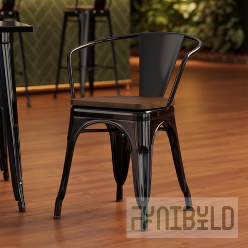 Lancaster Table & Seating Alloy Onyx Black Indoor Arm Chair with Walnut Wood Seat