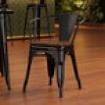 Lancaster Table & Seating Alloy Onyx Black Indoor Arm Chair with Walnut Wood Seat