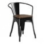 Lancaster Table & Seating Alloy Onyx Black Indoor Arm Chair with Walnut Wood Seat