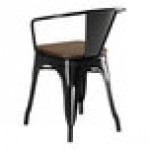 Lancaster Table & Seating Alloy Onyx Black Indoor Arm Chair with Walnut Wood Seat