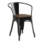 Lancaster Table & Seating Alloy Onyx Black Indoor Arm Chair with Walnut Wood Seat