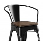 Lancaster Table & Seating Alloy Onyx Black Indoor Arm Chair with Walnut Wood Seat