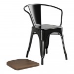 Lancaster Table & Seating Alloy Onyx Black Indoor Arm Chair with Walnut Wood Seat
