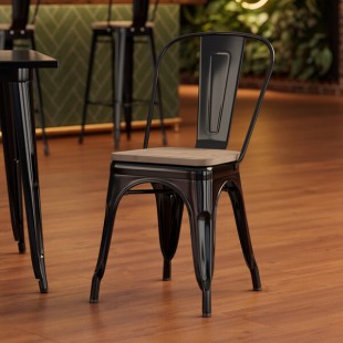 Lancaster Table & Seating Alloy Onyx Black Indoor Cafe Chair with Gray Wood Seat Lancaster Table & Seating Alloy Onyx Black Indoor Cafe Chair with Gray Wood Seat