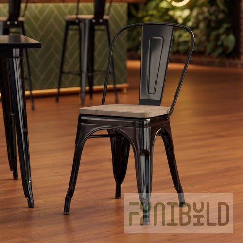 Lancaster Table & Seating Alloy Onyx Black Indoor Cafe Chair with Gray Wood Seat