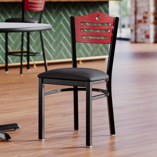 Lancaster Table & Seating Black Finish Side Chair with Black Vinyl Seat and Mahogany Wood Back - Detached Seat Lancaster Table & Seating Black Finish Side Chair with Black Vinyl Seat and Mahogany Wood Back - Detached Seat