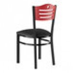 Lancaster Table & Seating Black Finish Side Chair with Black Vinyl Seat and Mahogany Wood Back - Detached Seat