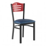 Lancaster Table & Seating Black Finish Side Chair with Black Vinyl Seat and Mahogany Wood Back - Detached Seat