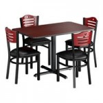Lancaster Table & Seating Black Finish Side Chair with Black Vinyl Seat and Mahogany Wood Back - Detached Seat