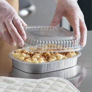 Choice Heavy Duty Smoothwall Silver Small Oblong Foil Take-Out Pan with Dome Lid 23.3 oz. - 25/Pack