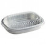 Choice Heavy Duty Smoothwall Silver Small Oblong Foil Take-Out Pan with Dome Lid 23.3 oz. - 25/Pack