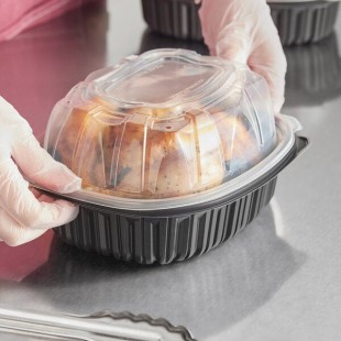 D&W Fine Pack 41.7 oz. Black Microwavable Chicken Roaster Take-Out Container with Dome Lid - 184/Case D&W Fine Pack 41.7 oz. Black Microwavable Chicken Roaster Take-Out Container with Dome Lid - 184/Case