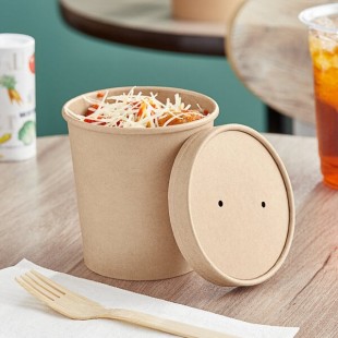 Choice 16 oz. Kraft Poly-Coated Paper Food Cup with Vented Paper Lid - 25/Pack Choice 16 oz. Kraft Poly-Coated Paper Food Cup with Vented Paper Lid - 25/Pack