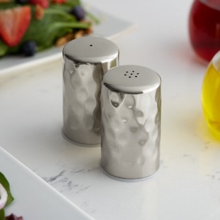 American Metalcraft HMSP2 2 oz. Hammered Finish Stainless Steel Salt & Pepper Shaker Set - 12/Case