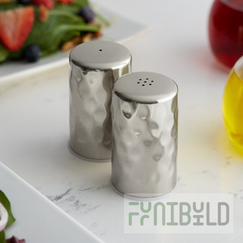 American Metalcraft HMSP2 2 oz. Hammered Finish Stainless Steel Salt & Pepper Shaker Set - 12/Case